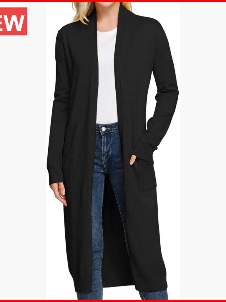 Soft Viscose Polyester Maxi Cardigan Sweater With Pockets